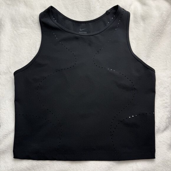 Nike Pro Hypercool Perforated Black Cropped Athletic Top Womens Medium - Picture 1 of 10